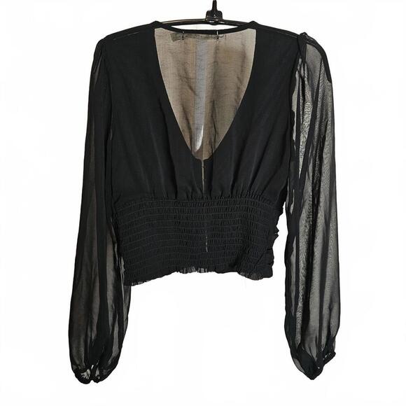 Liberty Love Elegant Black Sheer Long Sleeve Crop Blouse - Picture 2 of 6